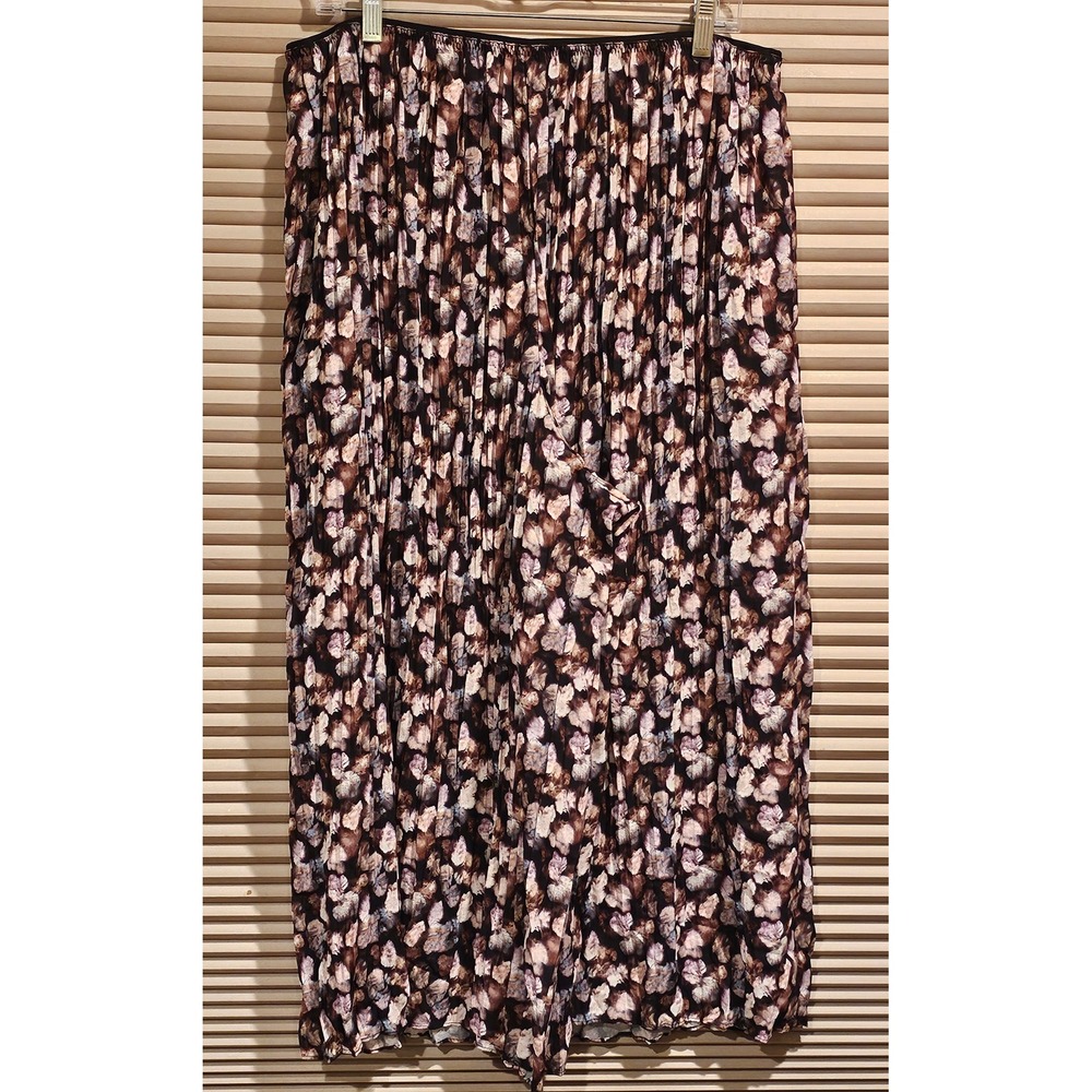 Vince Pleated Wide Leg Floral Pants Watercolor Brown Lavender V631321752 Large